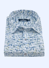 Linen Digital Print White With Sky Blue Malticolour Print Men's Shirt