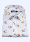 Linen Cotton Turkey Print White With Gold Lefon Print Shirts