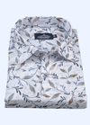 Linen Digital Print White Flower Grey Rast Solid Print Men's Shirt