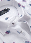 Linen Cotton Turkey Print White With Blue Wine Scario Print Shirt