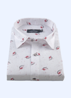 Linen Cotton Turkey Print White With Red Ish Shed Unic Print Shirt