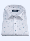 Linen Cotton Turkey Print White With Sky Leaf Print Shirts