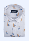 Linen Cotton Scario Print White With Blue Gold Shirts.