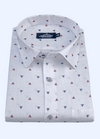 Linen Cotton Turkey Trangle Print White With Red Blue Touch Shirts