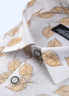 Linen Print White Bess With Gold Touch Paan Flower Print