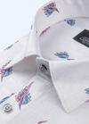 Linen Cotton Turkey Print White With Blue Wine Scario Print Shirt