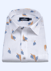 Linen Cotton Scario Print White With Blue Gold Shirts.