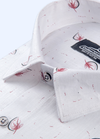 Linen Cotton Turkey Print White With Red Ish Shed Unic Print Shirt