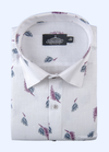 Linen Cotton Turkey Print White With Blue Wine Scario Print Shirt