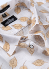 Linen Print White Bess With Gold Touch Paan Flower Print