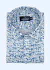 Linen Digital Print White With Sky Blue Malticolour Print Men's Shirt