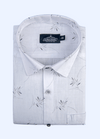 Linen Cotton Turkey Print White With Grey Leaf Helax Print Shirts
