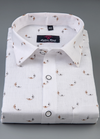Linen White With Rust Colour Britof Print Men's Shirts