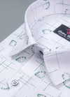 Linen Turkey White with Midnight Green Colour Small flower Print Mens Shirt