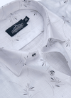 Linen Cotton Turkey Print White With Grey Leaf Helax Print Shirts