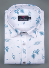 Linen Turkey White with Sky Blue Colour Flower Print Mens Shirt