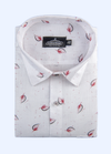 Linen Cotton Turkey Print White With Red Ish Shed Unic Print Shirt