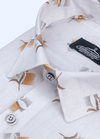 Linen Cotton Turkey Print White With Gold Lefon Print Shirts