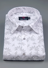 Linen Turkey White with Light Grey Snowdrift flowerPrint Mens Shirt